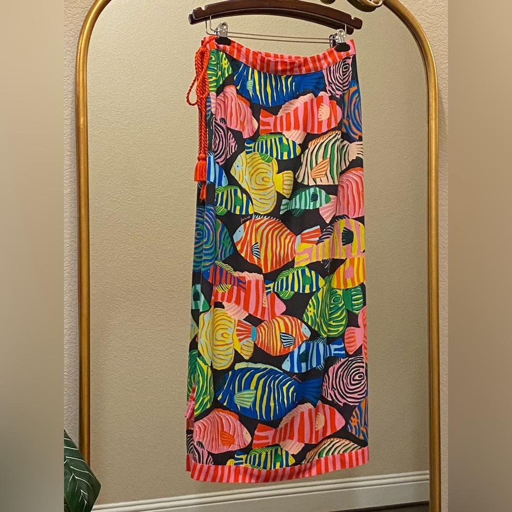 Farm Rio for Anthropologie Fish-Print Midi Skirt Size M - Picture 8 of 12